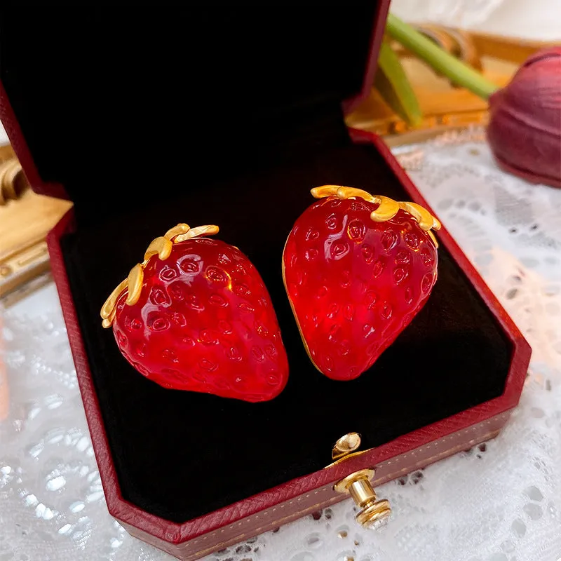 Luxurious Strawberry Fruit Plastic Electroplating Earrings