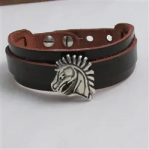 Maroon Leather Cuff Bracelet Hose Head Accent Unisex