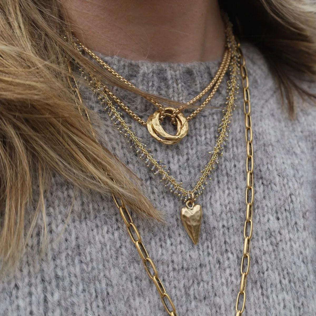 Matte Gold Double Circle Necklace