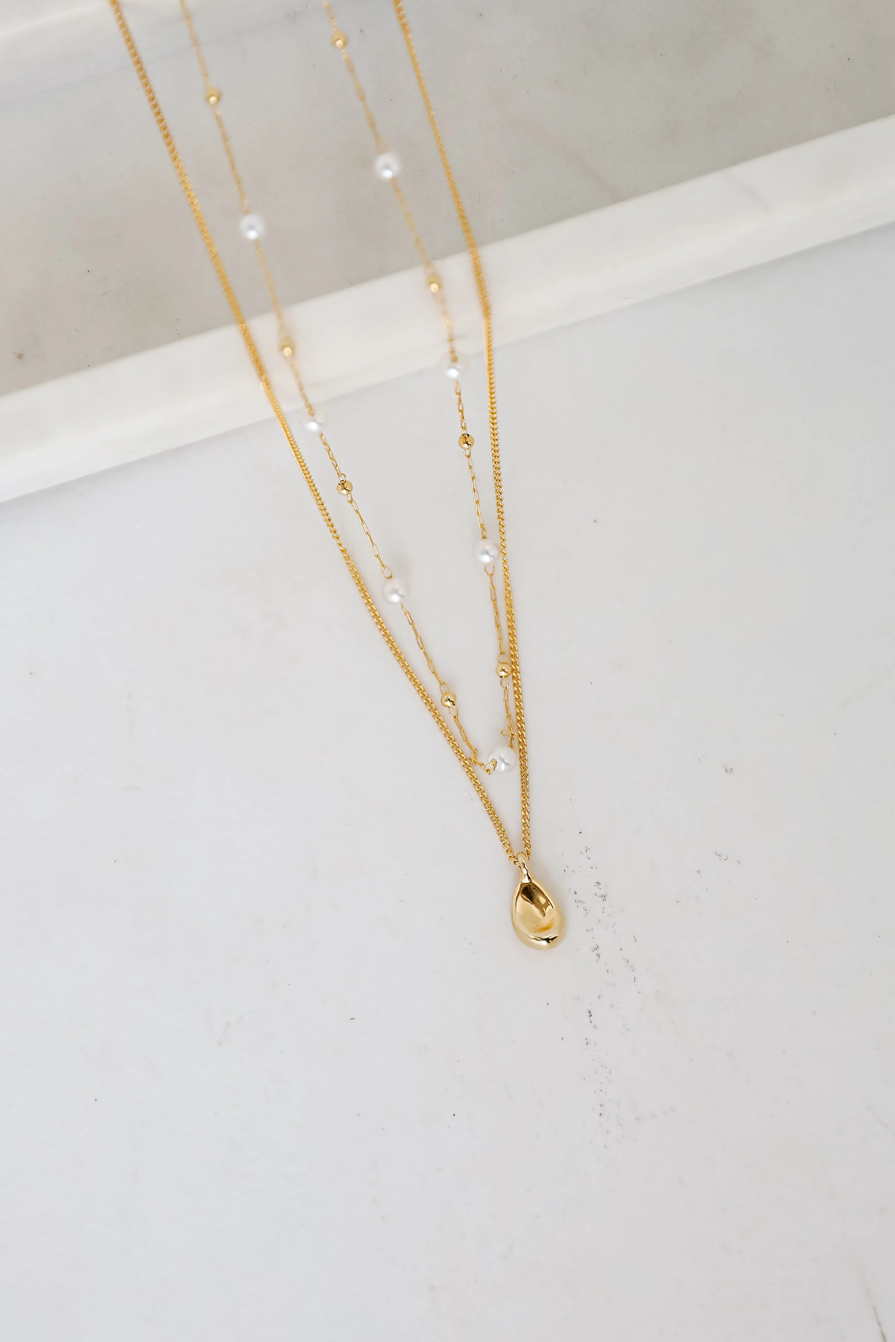 Meghan Gold Pearl Layered Chain Necklace