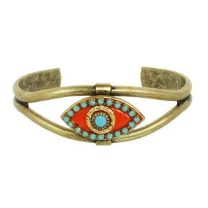 Michal Golan Orange and Turquoise Evil Eye Cuff Bracelet