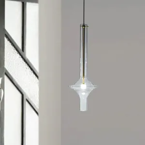 Minimalist 1-Head LED Hanging Pendant Lamp - Clear Glass Wavy Tube Ceiling Light