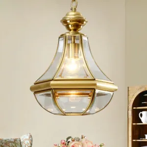 Minimalist 1-Light Pendant Lamp for Living Room - Pear Seeded/Clear Glass Shade, Polished Brass/Antique Brass Finish