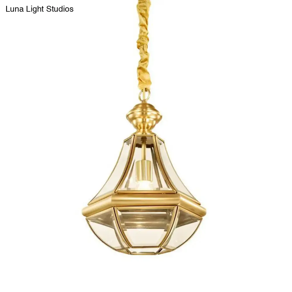 Minimalist 1-Light Pendant Lamp for Living Room - Pear Seeded/Clear Glass Shade, Polished Brass/Antique Brass Finish