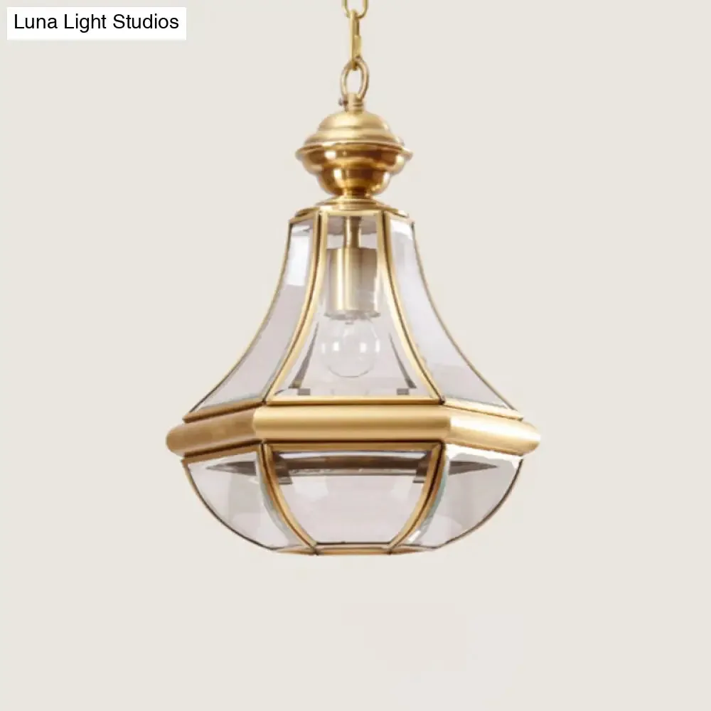 Minimalist 1-Light Pendant Lamp for Living Room - Pear Seeded/Clear Glass Shade, Polished Brass/Antique Brass Finish