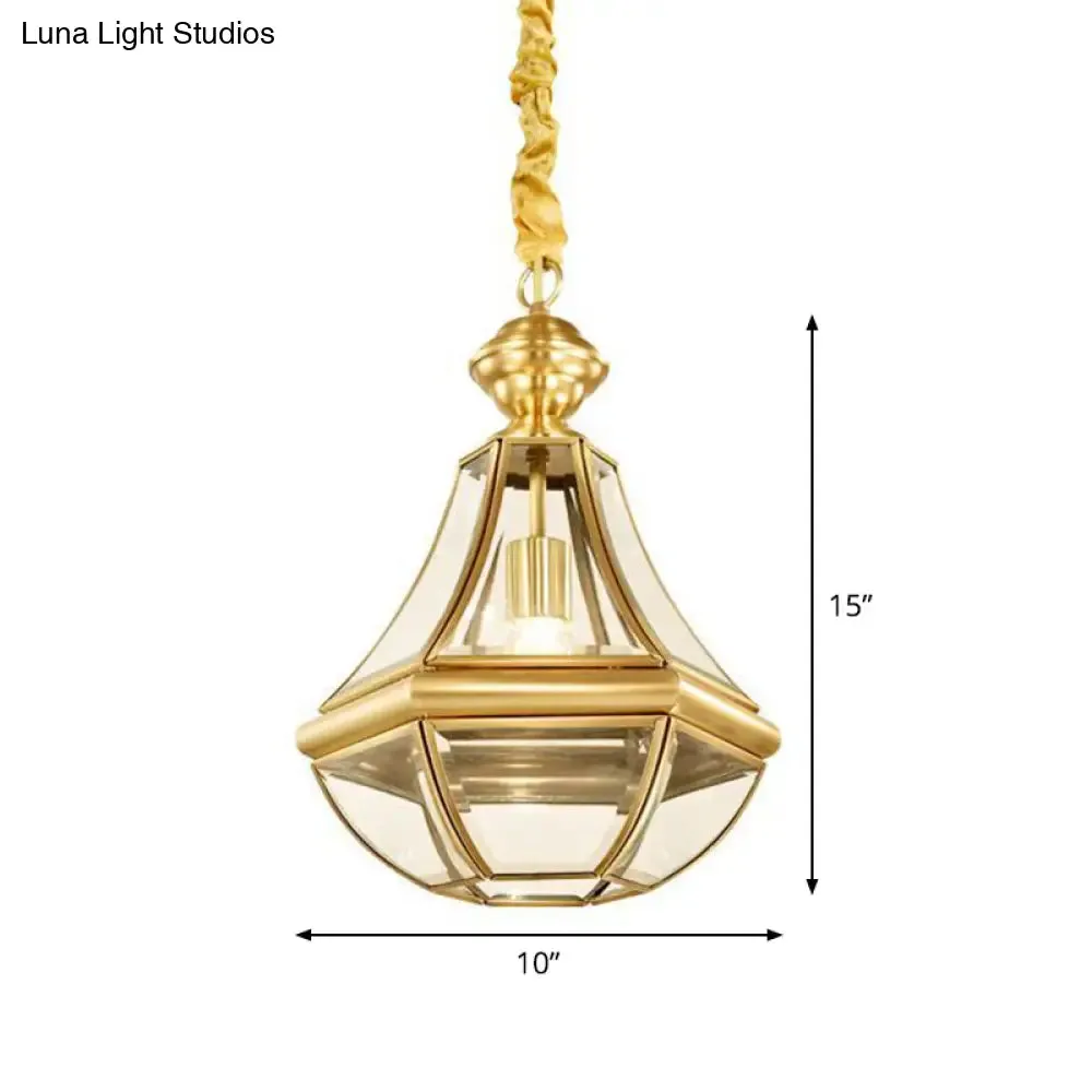 Minimalist 1-Light Pendant Lamp for Living Room - Pear Seeded/Clear Glass Shade, Polished Brass/Antique Brass Finish