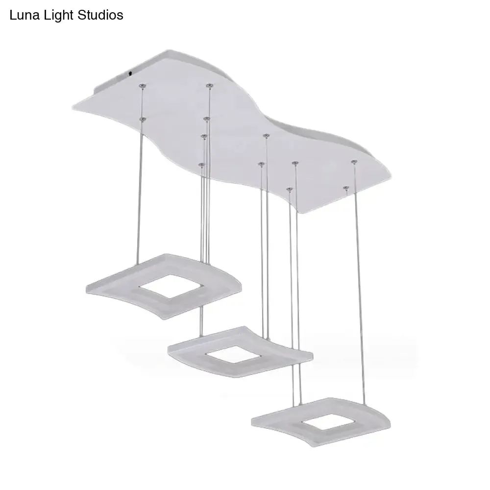 Minimalist Acrylic Curve Pendant Lighting: 3-Light LED Square Ceiling Lamp in Warm/White Light