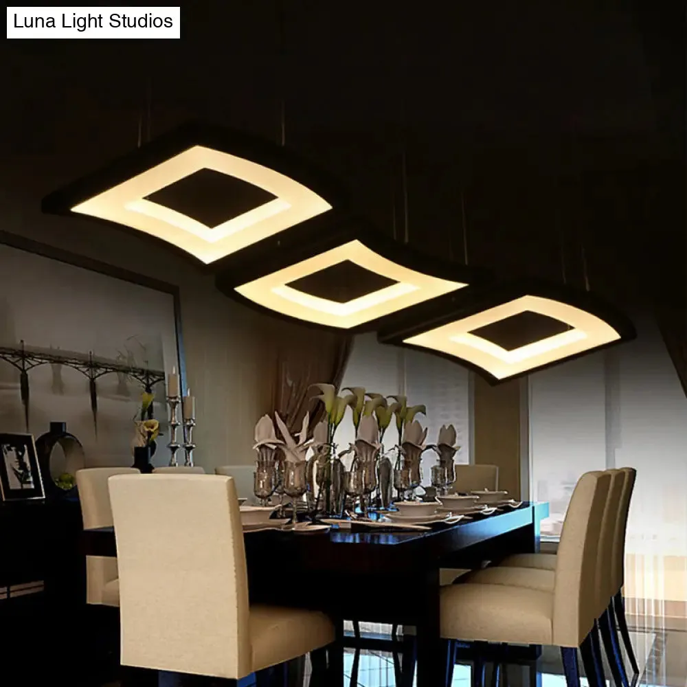 Minimalist Acrylic Curve Pendant Lighting: 3-Light LED Square Ceiling Lamp in Warm/White Light