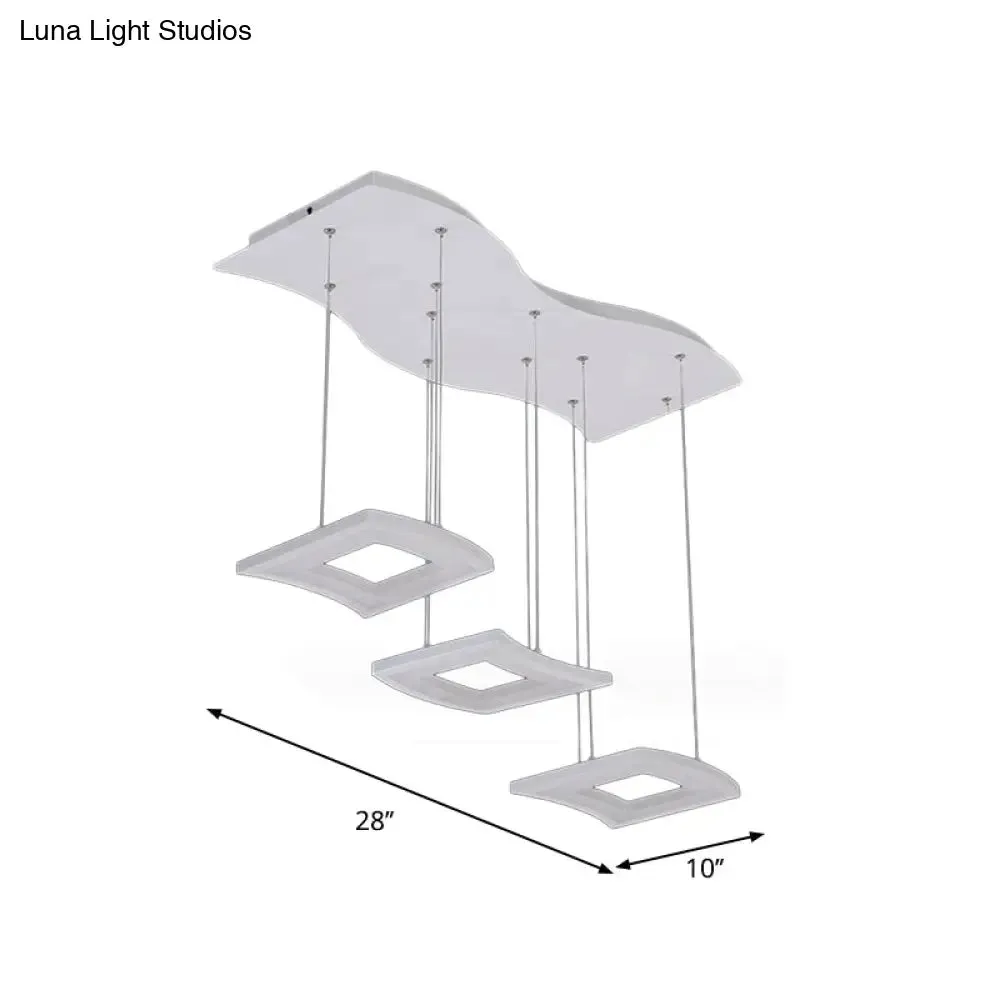 Minimalist Acrylic Curve Pendant Lighting: 3-Light LED Square Ceiling Lamp in Warm/White Light