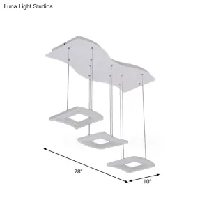 Minimalist Acrylic Curve Pendant Lighting: 3-Light LED Square Ceiling Lamp in Warm/White Light