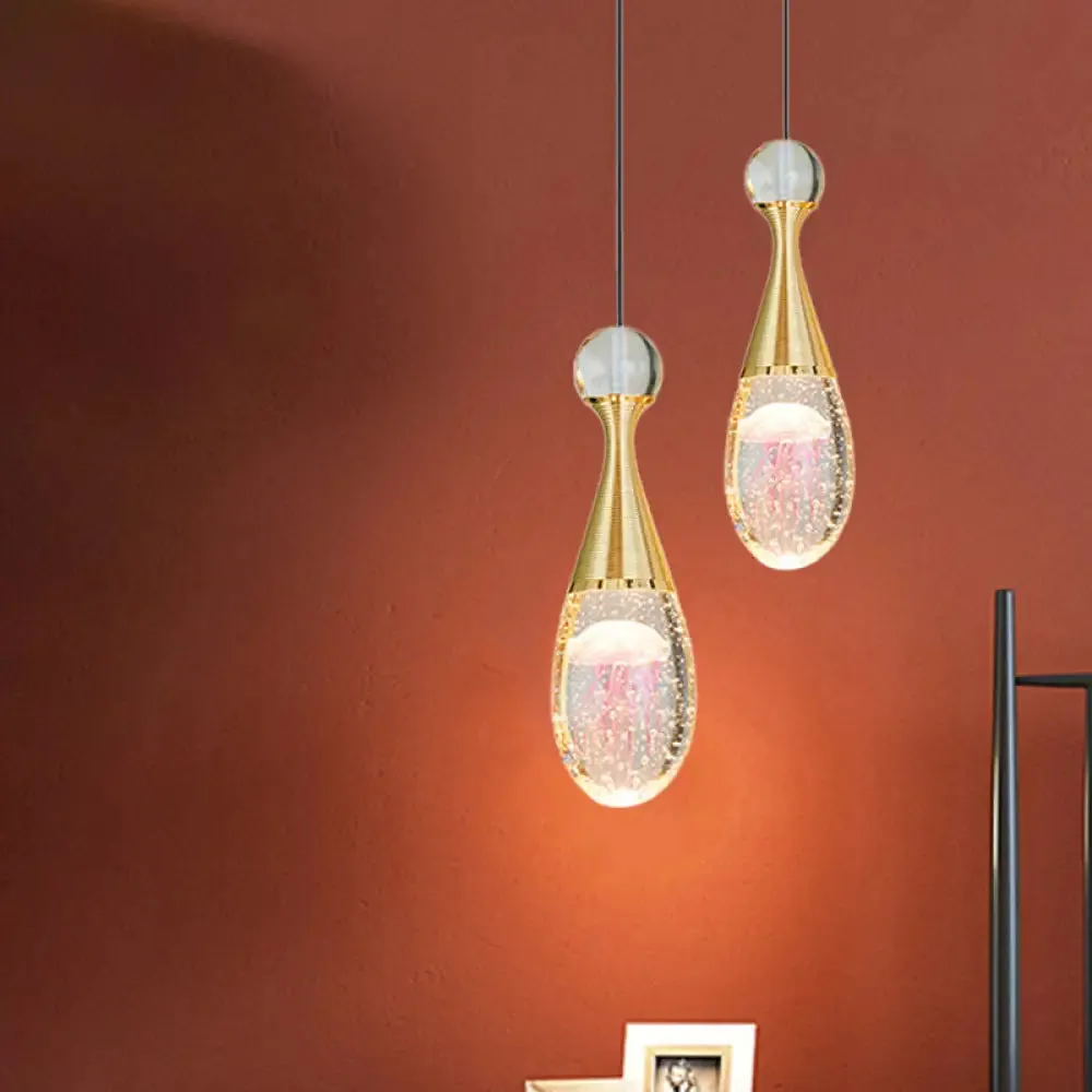 Minimalist Crystal Glass LED Gold Pendant Light - Orb/Teardrop/Arc Shape