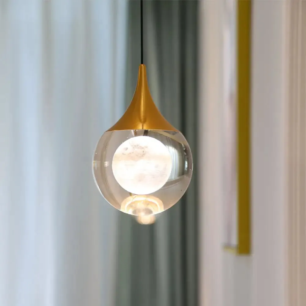 Minimalist Crystal Glass LED Gold Pendant Light - Orb/Teardrop/Arc Shape