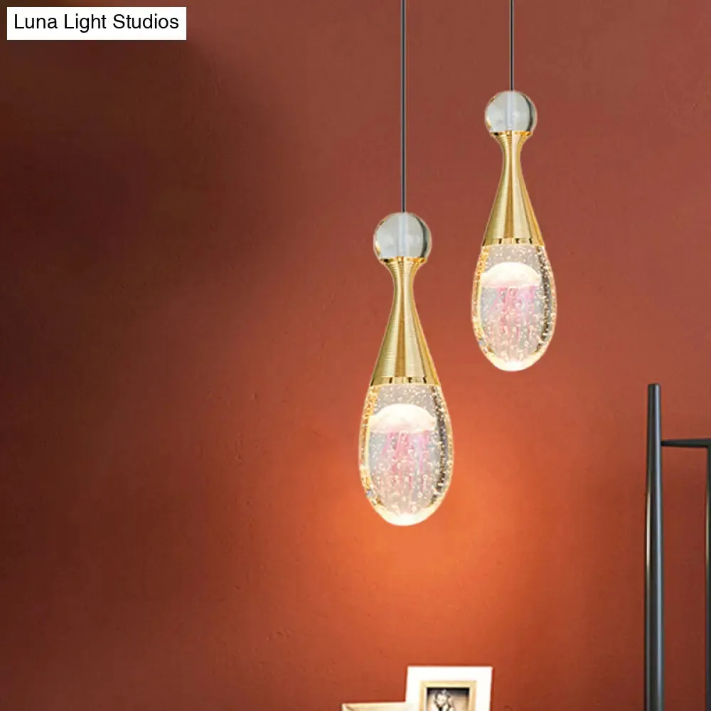 Minimalist Crystal Glass LED Gold Pendant Light - Orb/Teardrop/Arc Shape