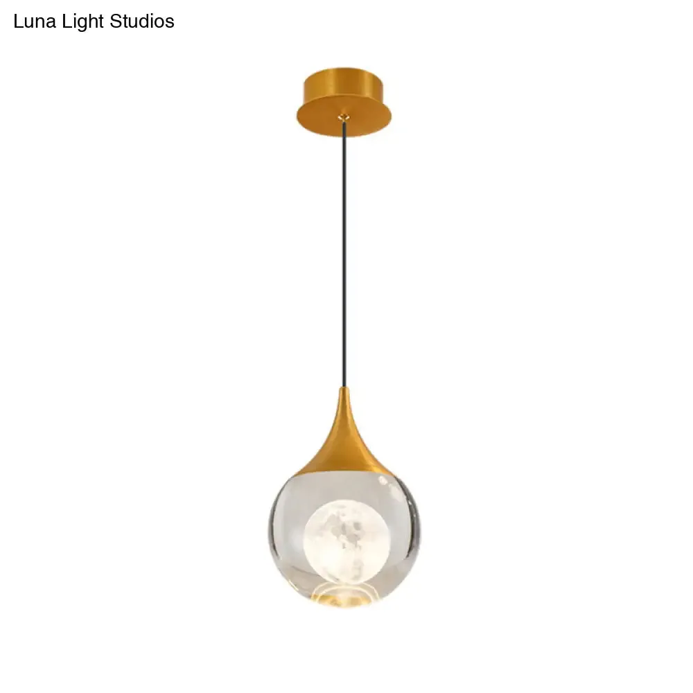 Minimalist Crystal Glass LED Gold Pendant Light - Orb/Teardrop/Arc Shape