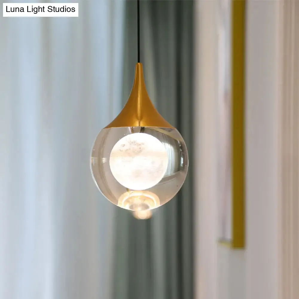 Minimalist Crystal Glass LED Gold Pendant Light - Orb/Teardrop/Arc Shape