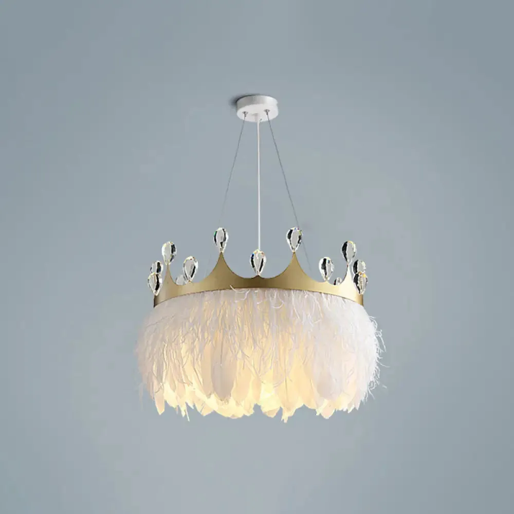 Minimalist Feather Crown Pendant Light with Crystal Deco