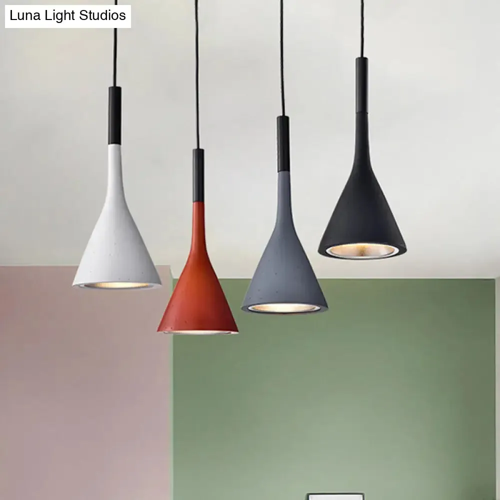 Minimalist Funnel Pendant Cement Light Fixture in Red/Black/White - Ideal for Bedside