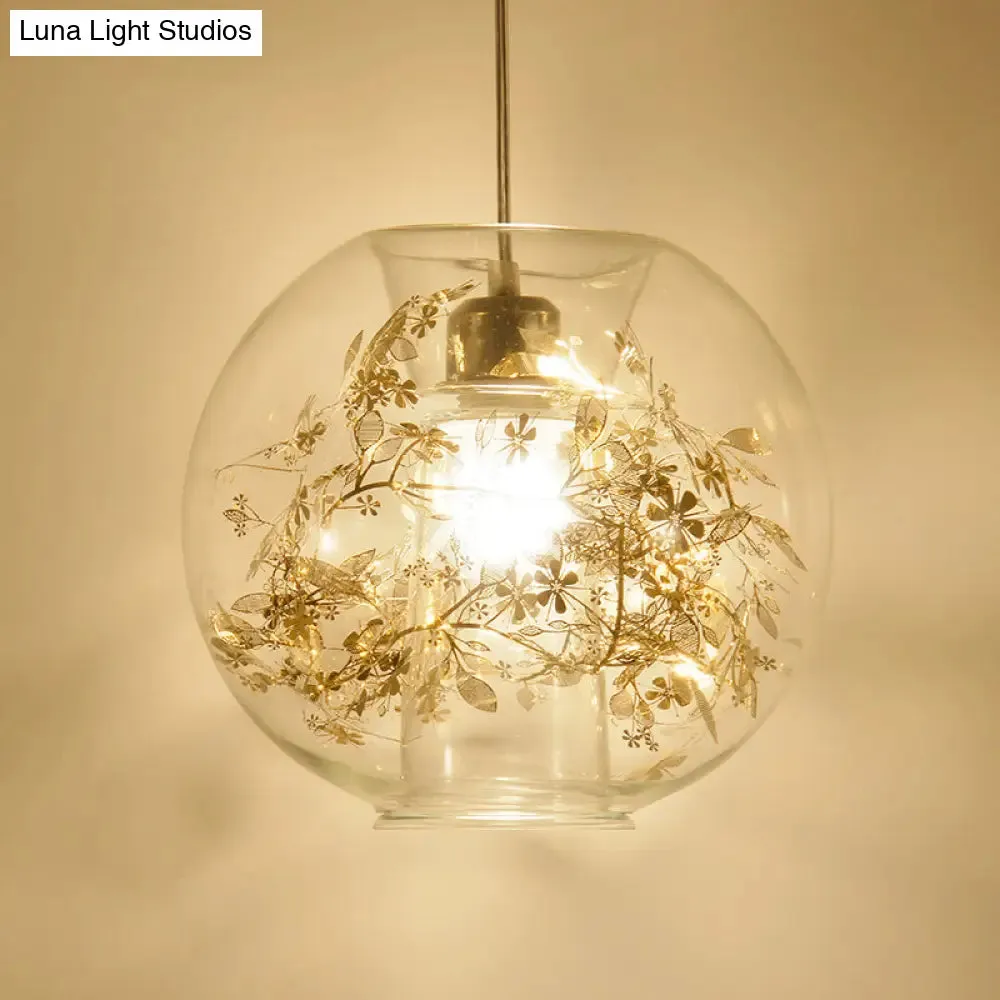 Minimalist Glass Suspension Light with Scattered Flower Deco - Global Ceiling Pendant