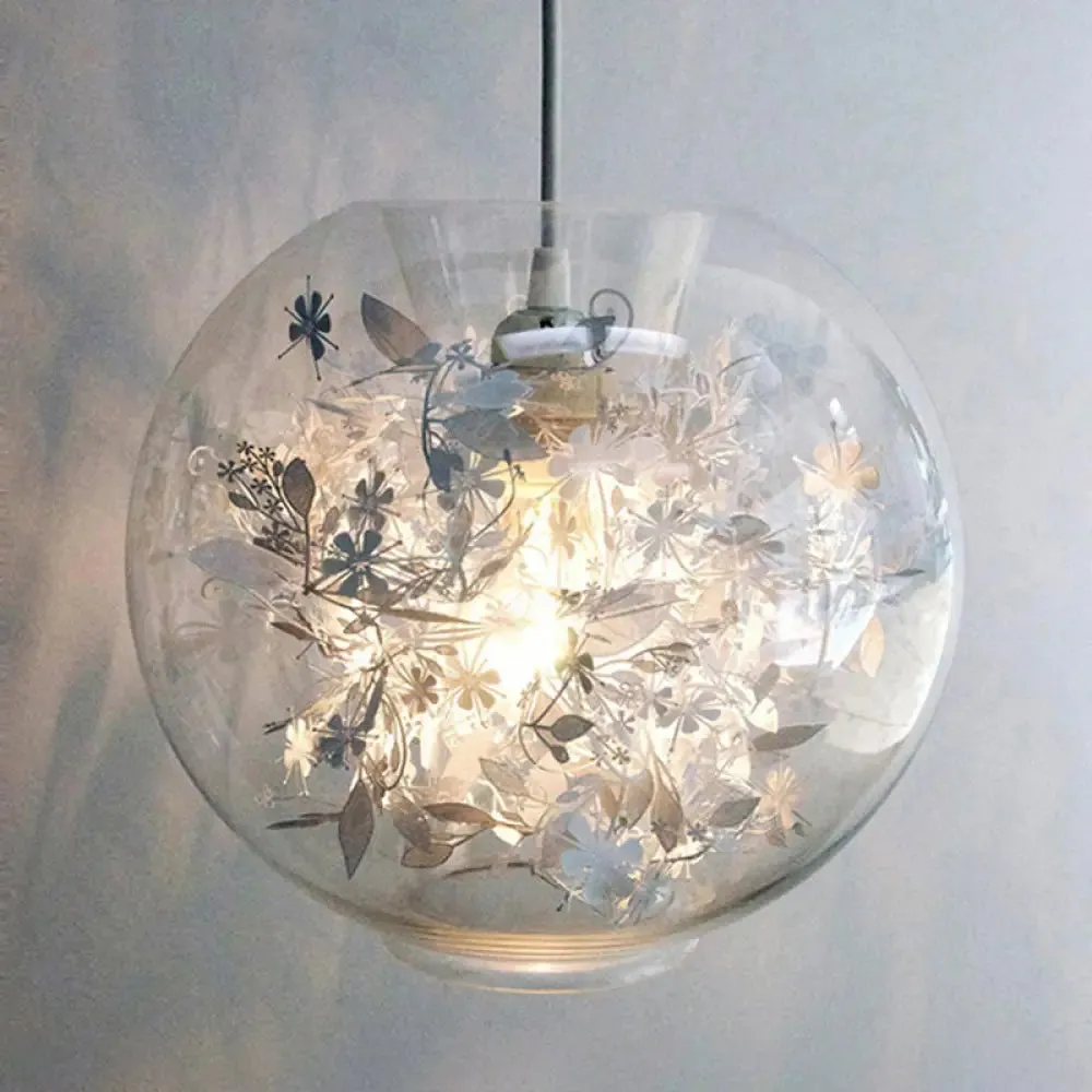 Minimalist Glass Suspension Light with Scattered Flower Deco - Global Ceiling Pendant