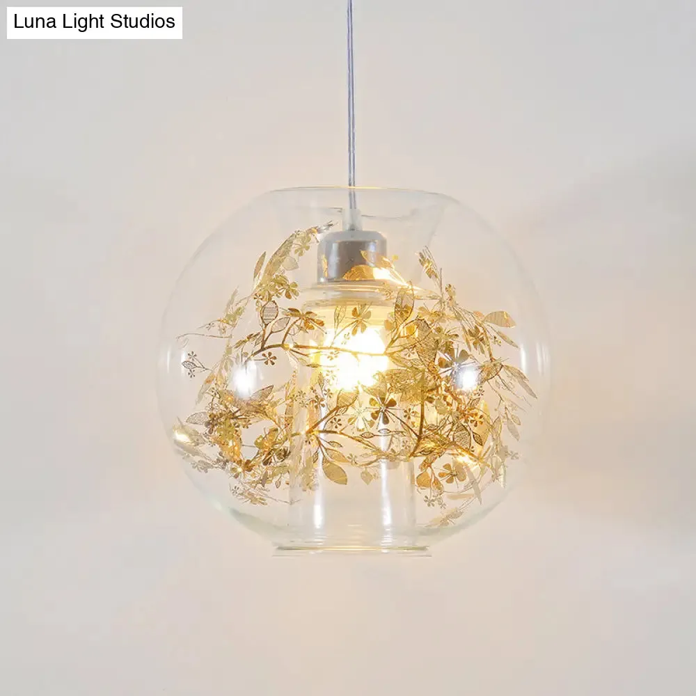 Minimalist Glass Suspension Light with Scattered Flower Deco - Global Ceiling Pendant