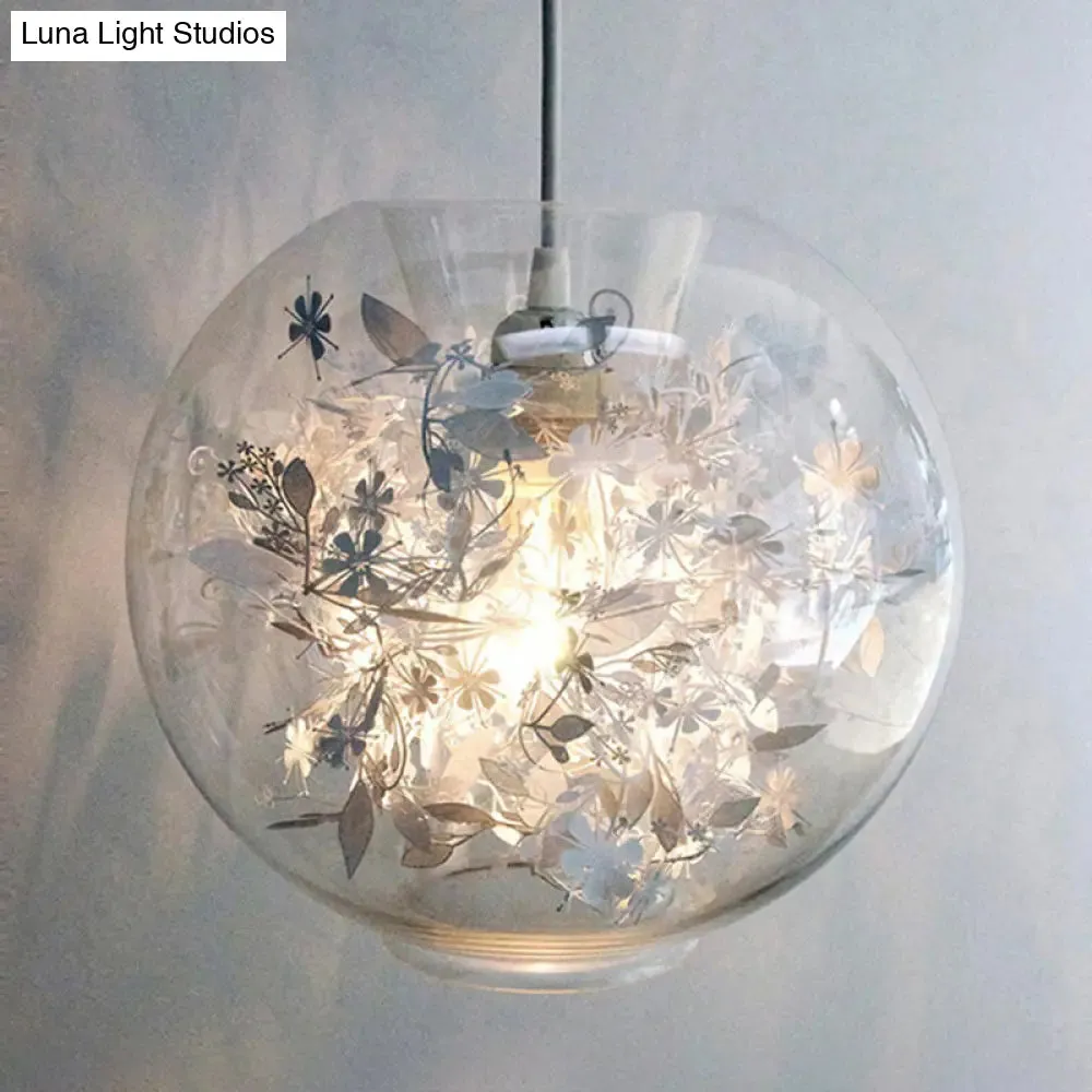 Minimalist Glass Suspension Light with Scattered Flower Deco - Global Ceiling Pendant