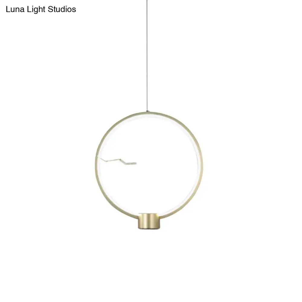 Minimalist Gold LED Ceiling Pendant Light with White/Warm Lighting - Ring Metal Fixture