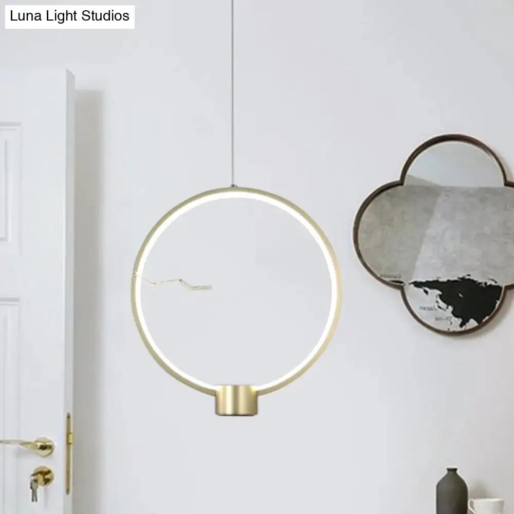 Minimalist Gold LED Ceiling Pendant Light with White/Warm Lighting - Ring Metal Fixture