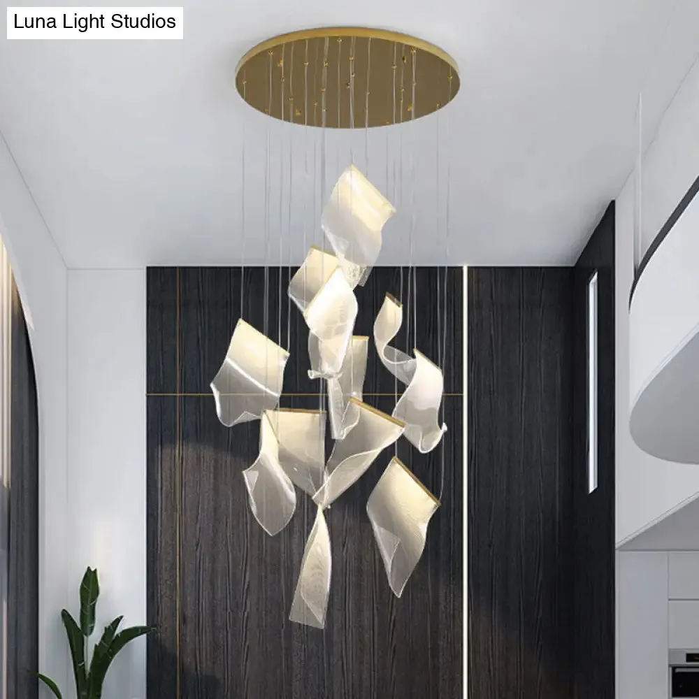 Minimalist LED Ceiling Light - Brass Finish - Paper Sheet Inspired Pendant with Acrylic Shade