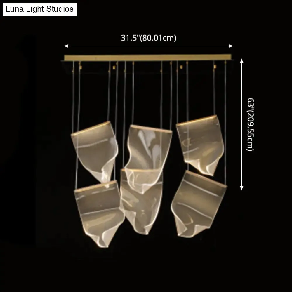 Minimalist LED Ceiling Light - Brass Finish - Paper Sheet Inspired Pendant with Acrylic Shade