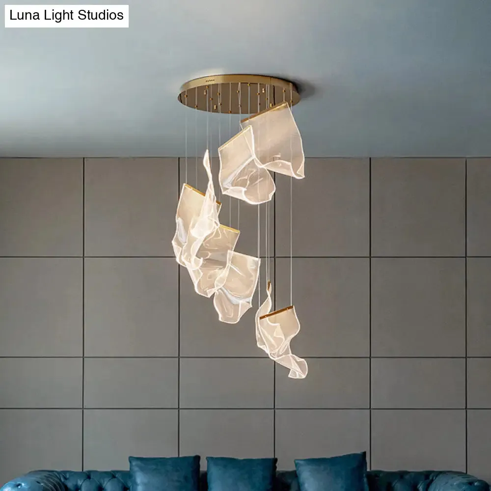 Minimalist LED Ceiling Light - Brass Finish - Paper Sheet Inspired Pendant with Acrylic Shade