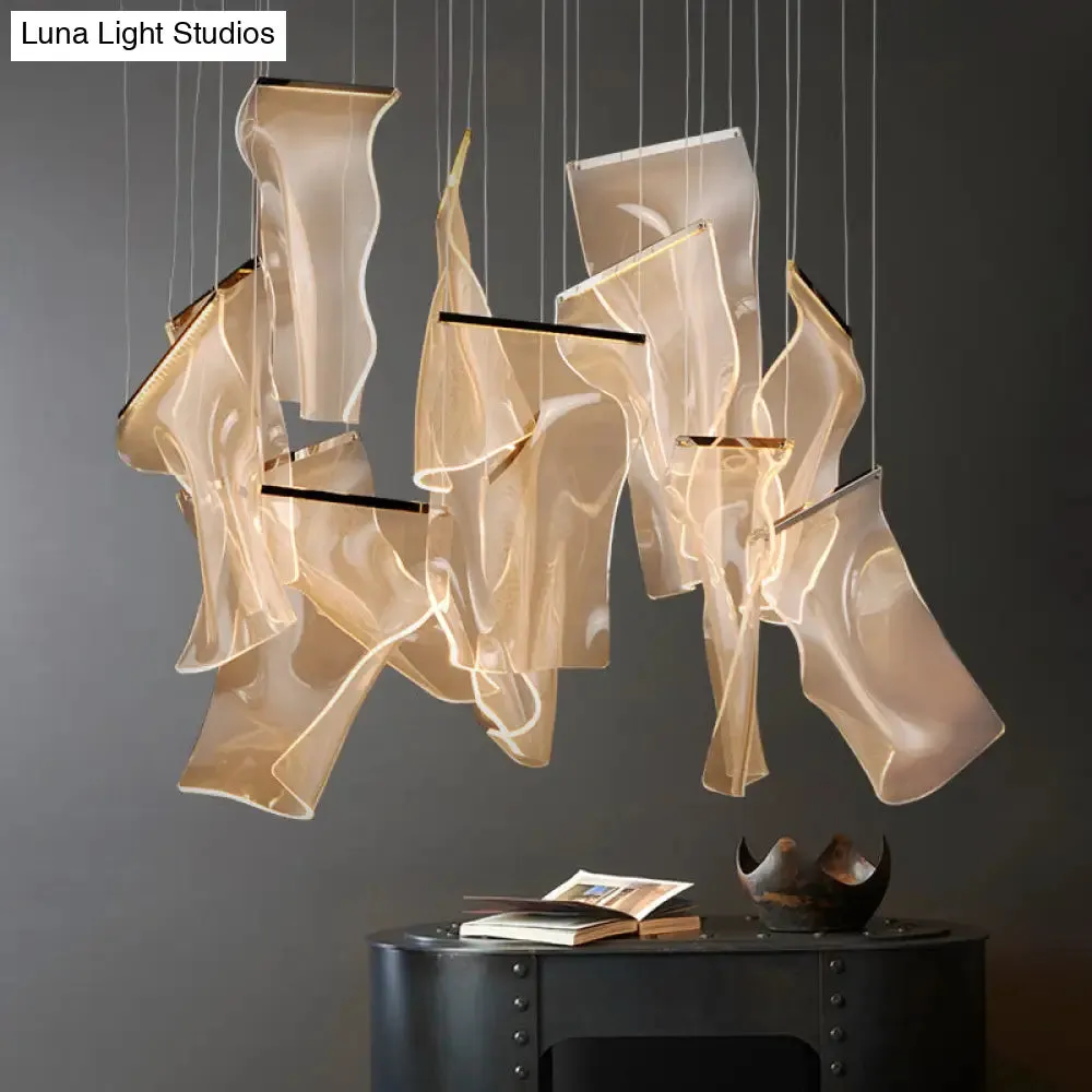 Minimalist LED Ceiling Light - Brass Finish - Paper Sheet Inspired Pendant with Acrylic Shade