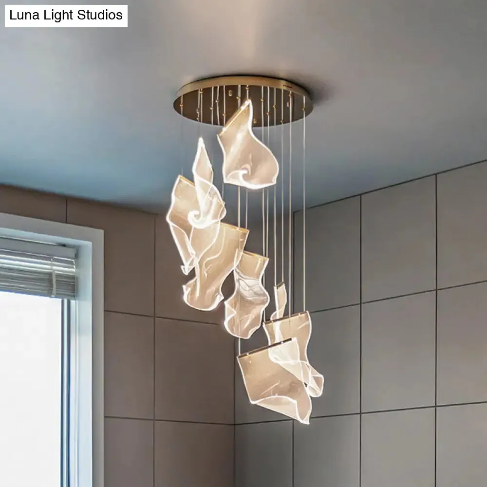 Minimalist LED Ceiling Light - Brass Finish - Paper Sheet Inspired Pendant with Acrylic Shade