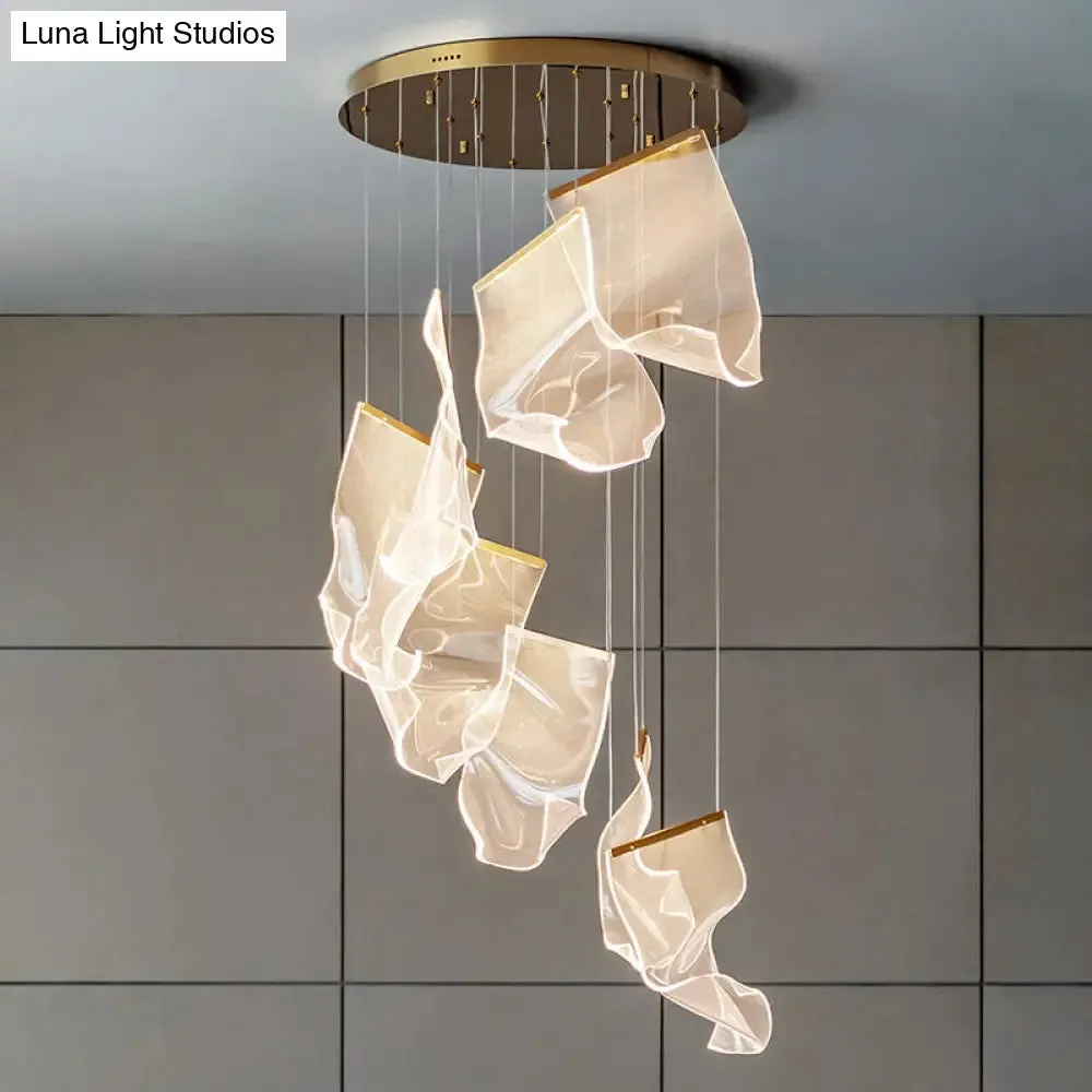 Minimalist LED Ceiling Light - Brass Finish - Paper Sheet Inspired Pendant with Acrylic Shade