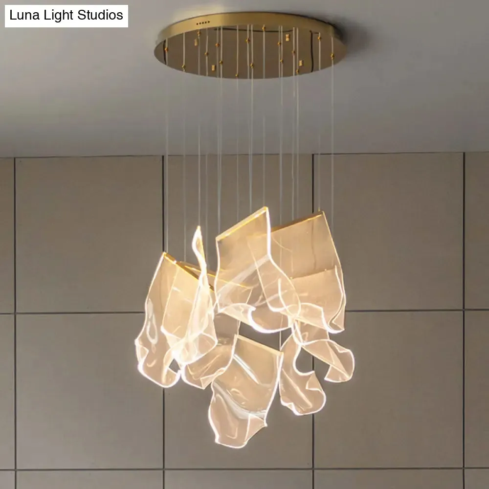 Minimalist LED Ceiling Light - Brass Finish - Paper Sheet Inspired Pendant with Acrylic Shade