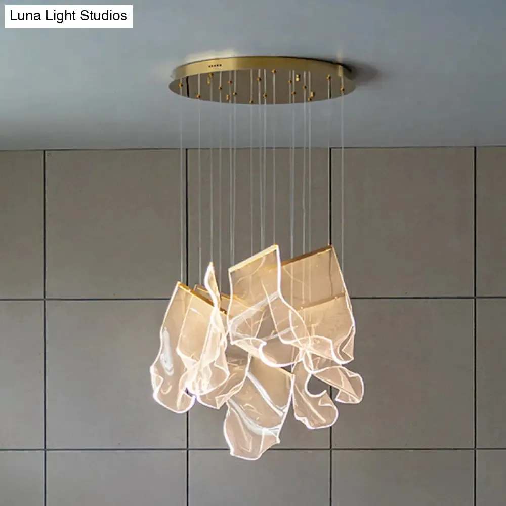 Minimalist LED Ceiling Light - Brass Finish - Paper Sheet Inspired Pendant with Acrylic Shade