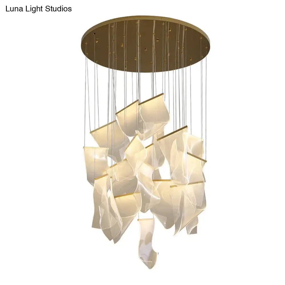 Minimalist LED Ceiling Light - Brass Finish - Paper Sheet Inspired Pendant with Acrylic Shade