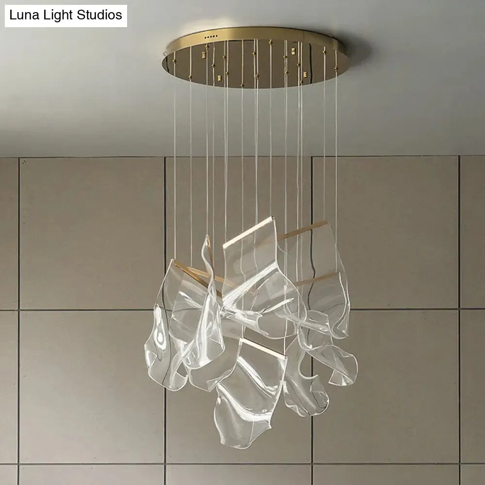 Minimalist LED Ceiling Light - Brass Finish - Paper Sheet Inspired Pendant with Acrylic Shade