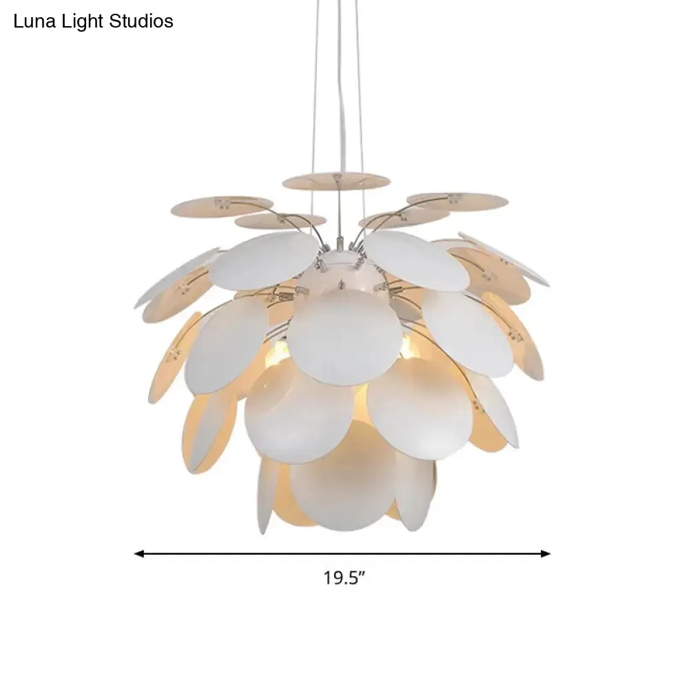 Minimalist Metal Pinecone Ceiling Light - 19.5"/23.5" Wide White Pendant with Suspension