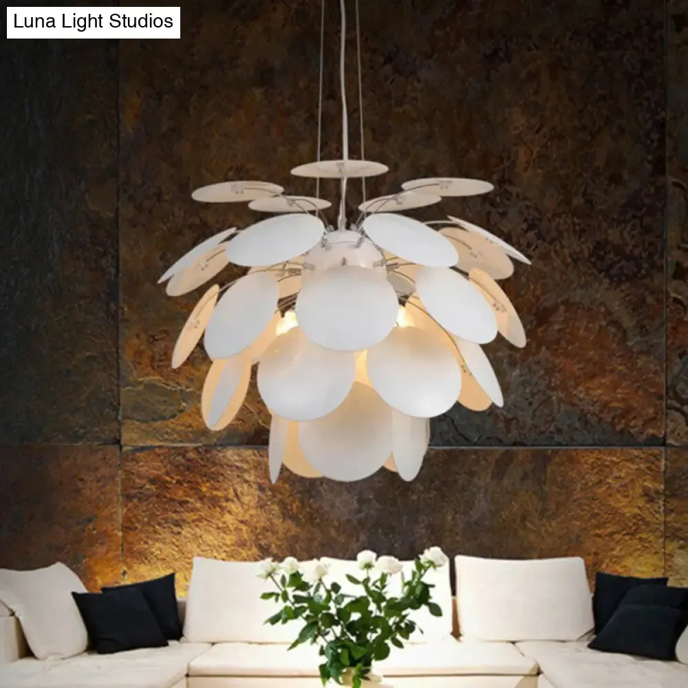 Minimalist Metal Pinecone Ceiling Light - 19.5"/23.5" Wide White Pendant with Suspension