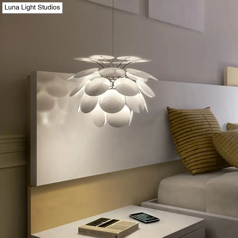 Minimalist Metal Pinecone Ceiling Light - 19.5"/23.5" Wide White Pendant with Suspension