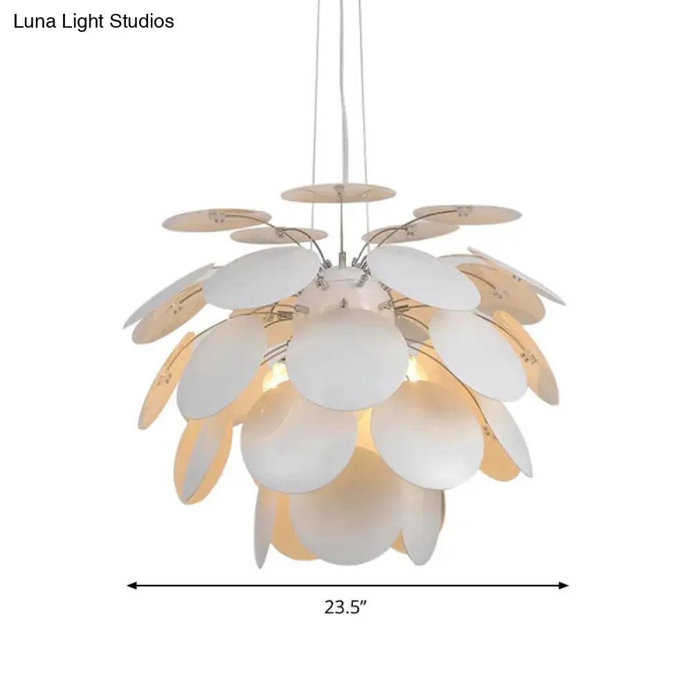 Minimalist Metal Pinecone Ceiling Light - 19.5"/23.5" Wide White Pendant with Suspension