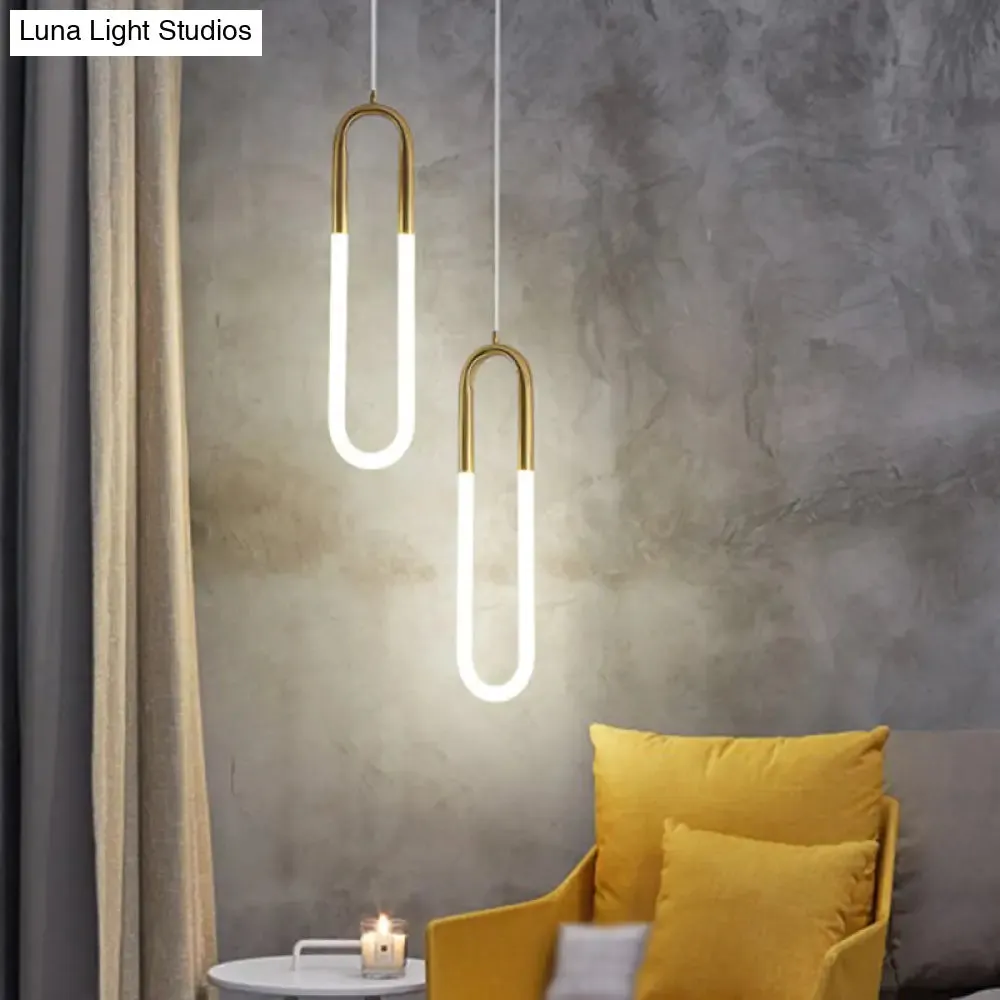 Minimalist U-Shaped Acrylic LED Ceiling Pendant Light Fixture for Living Room