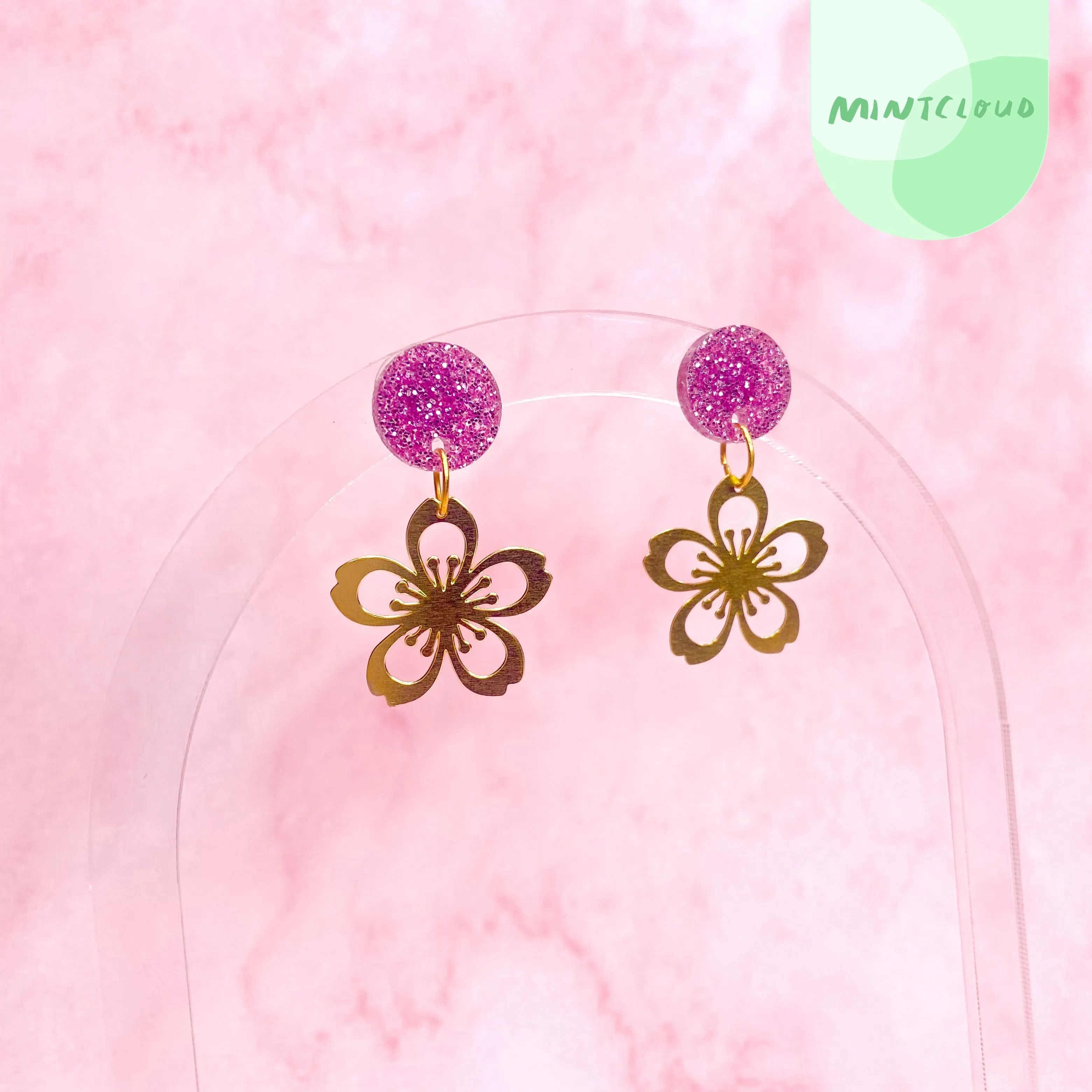 Mintcloud Brass Dangles - Cherry Blossom