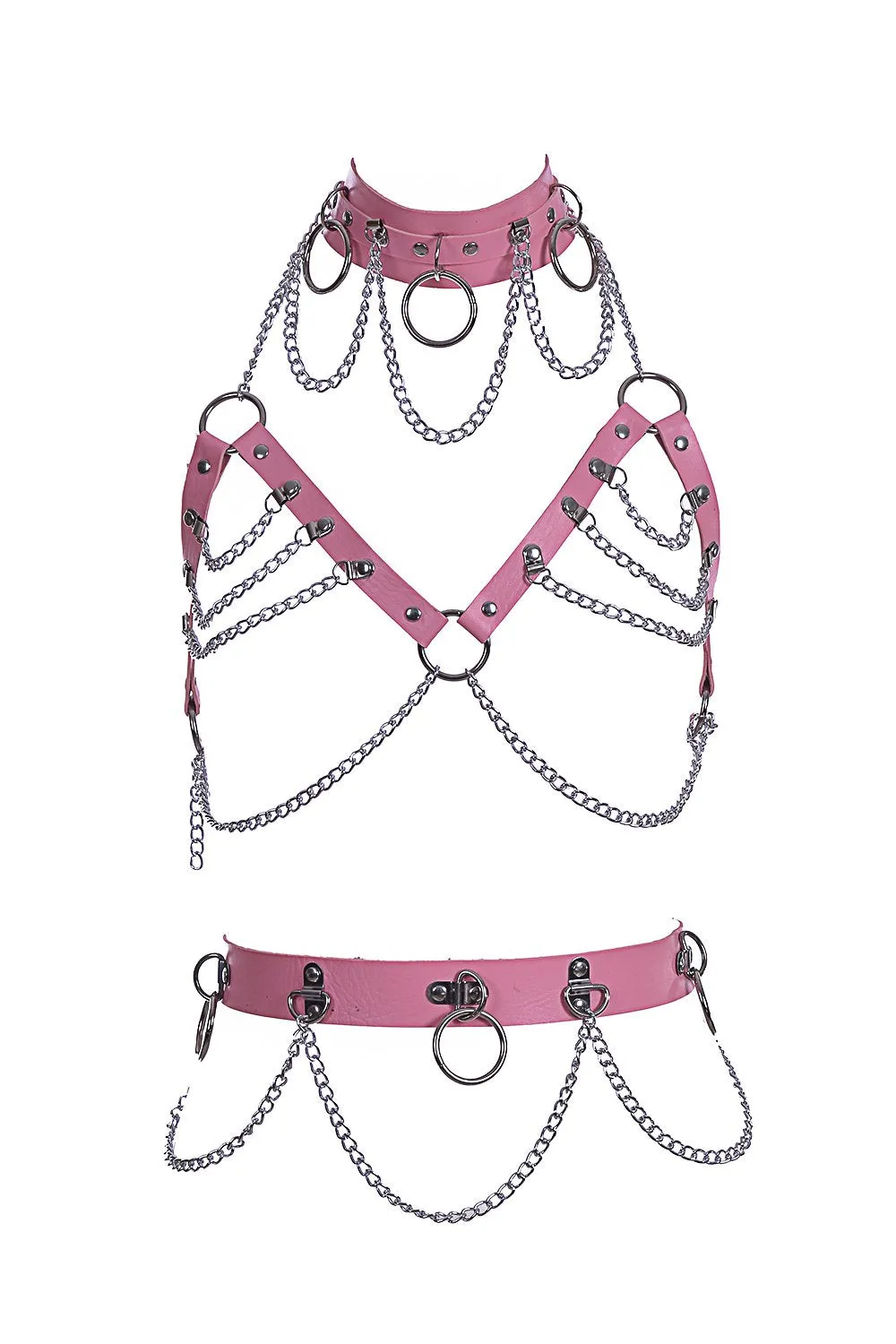 Miss Pink Vegan Leather Harness Set (3 pcs)