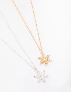 Mixed Metal Diamante Snowflake Necklace Pack