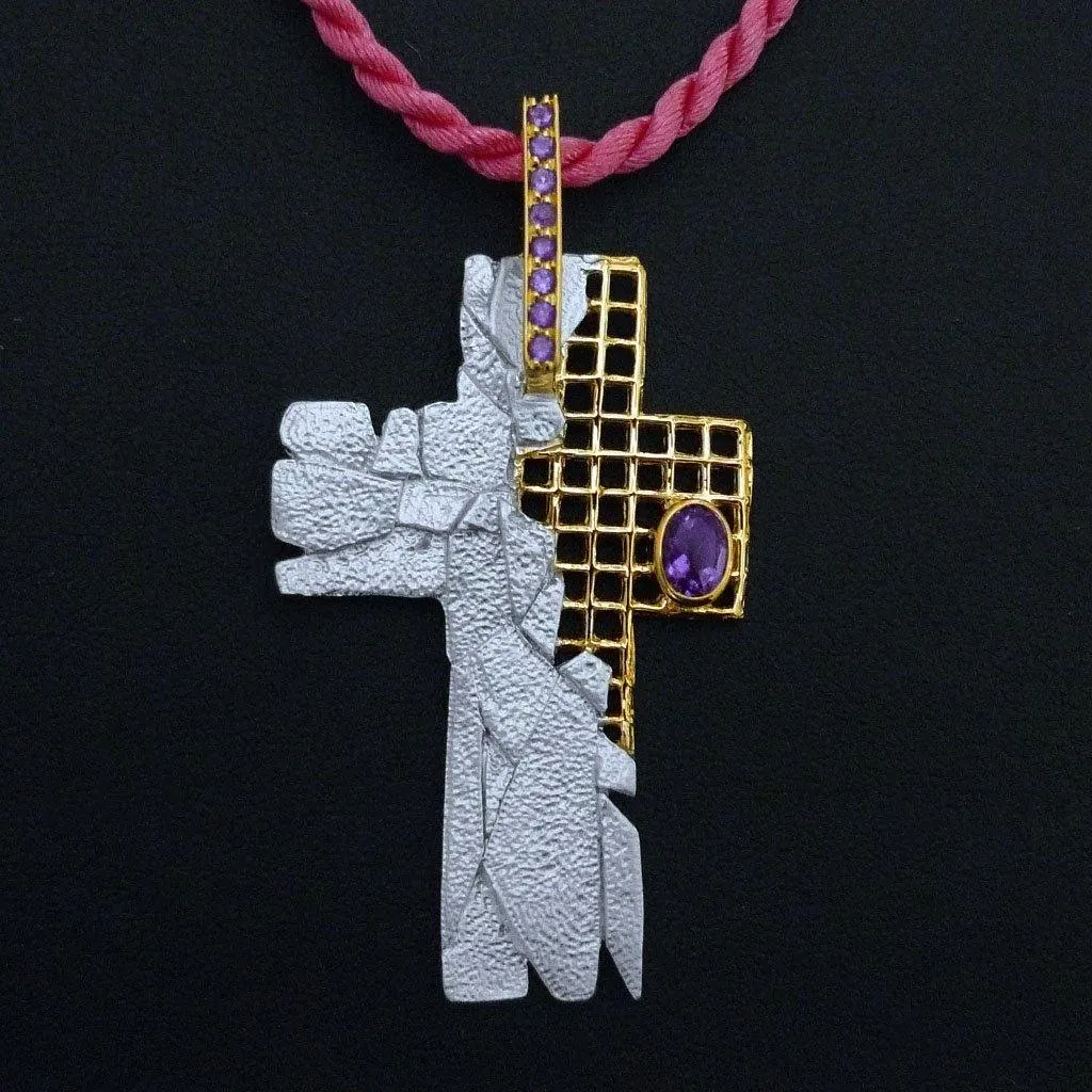 Mosaic Cross Sterling Silver Pendant