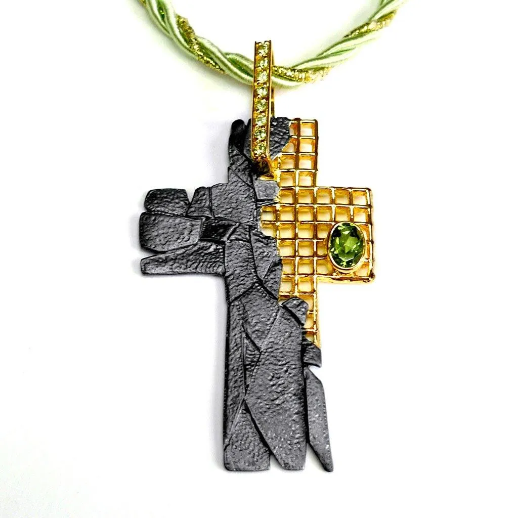 Mosaic Cross Sterling Silver Pendant