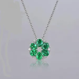 Natural 1.42CT Emerald H SI Diamond Engagement 14k White Gold Pendant Chain