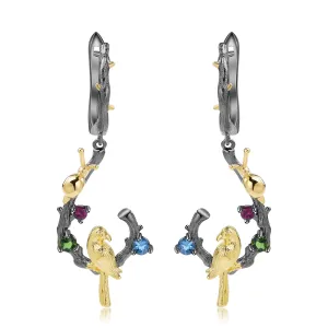 Natural Wind Bird Design 925 Silver Natural Gemstone Earrings for Women