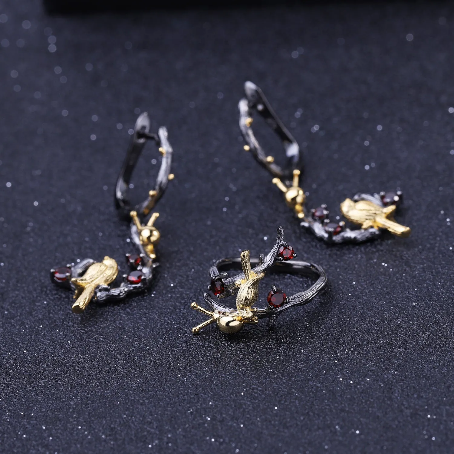 Natural Wind Bird Design 925 Silver Natural Gemstone Earrings for Women